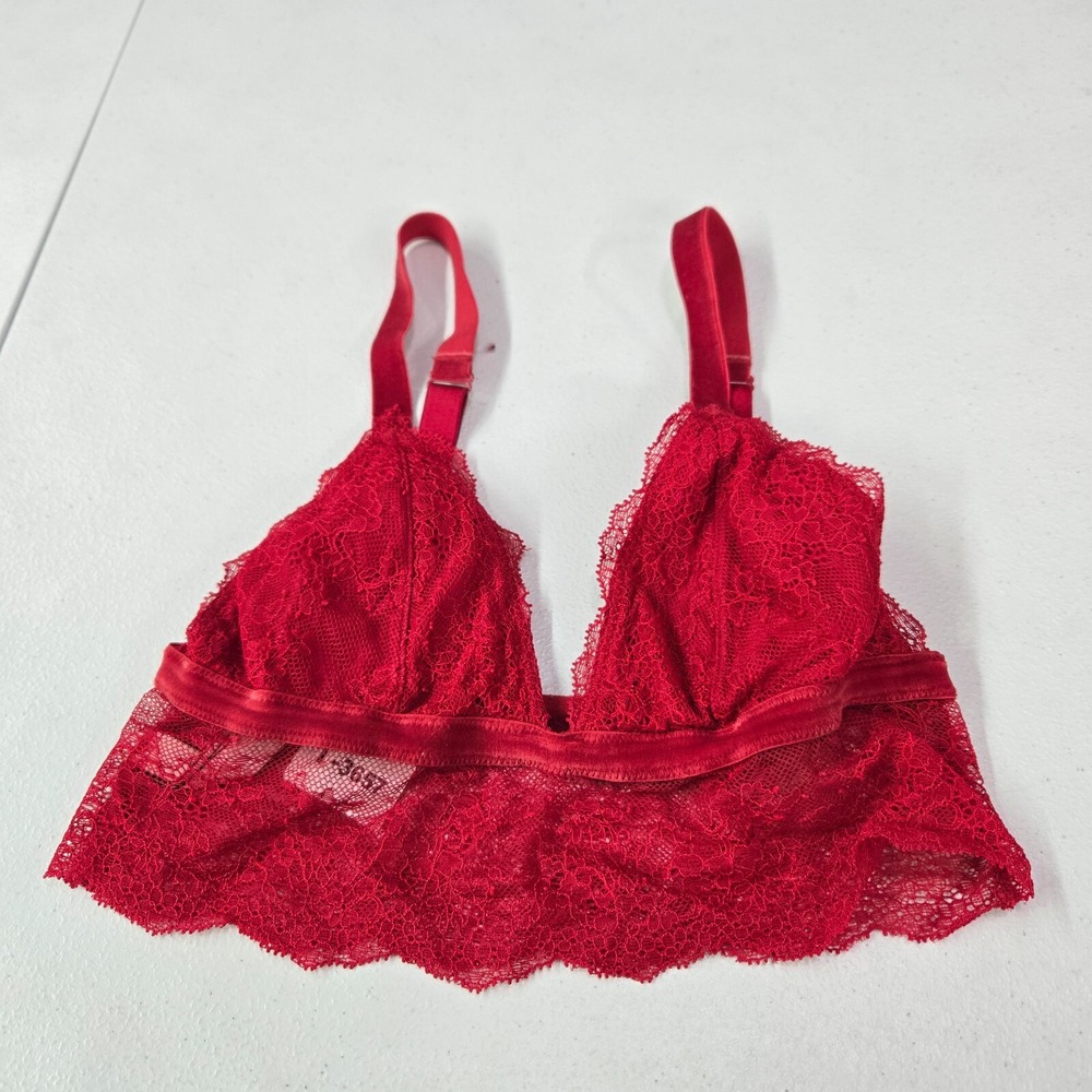 Victoria's Secret Women Bra XS Red Bralette Lace Wireless Pullover Adjustable
